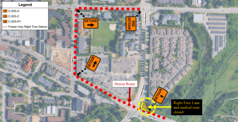Temporary Closure: Westbound Fraser Highway right-turn lane onto Langley Bypass